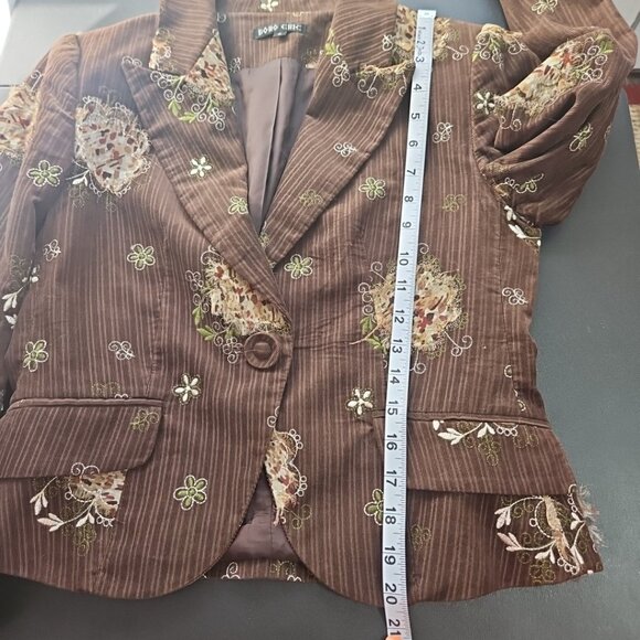 Vtg Boho Chic Chocolate Brown Embroidered Floral Jacket Western Blazer Sz 6 - Picture 10 of 10